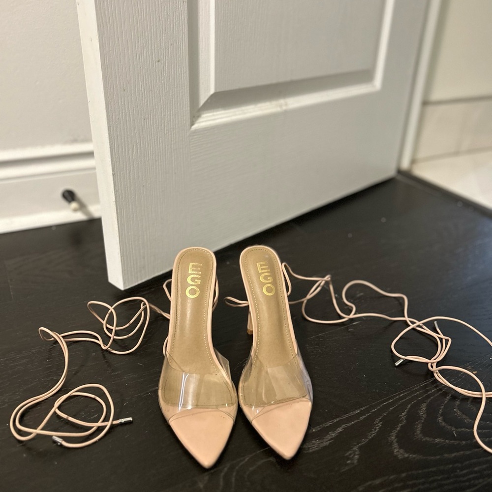 EGO Women's Nude Heels with Clear Strap